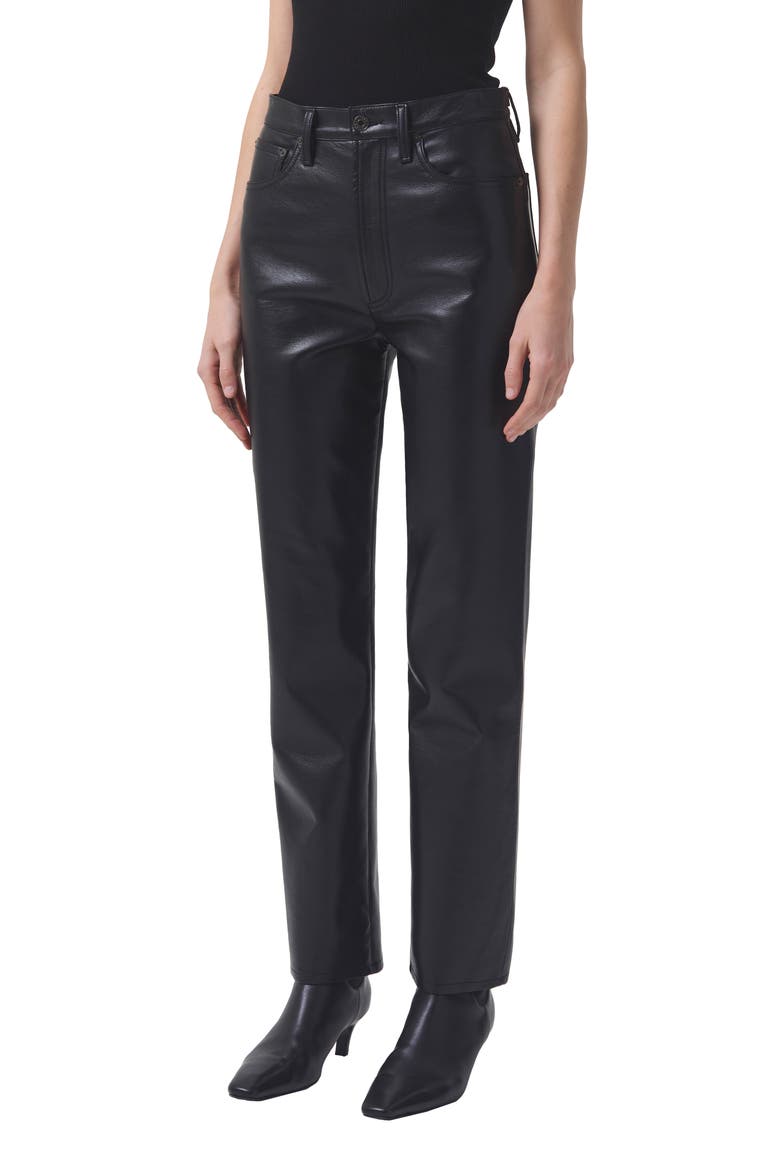 '90s Pinch Waist Recycled Leather High Waist Pants, Alternate, color, SHADOW