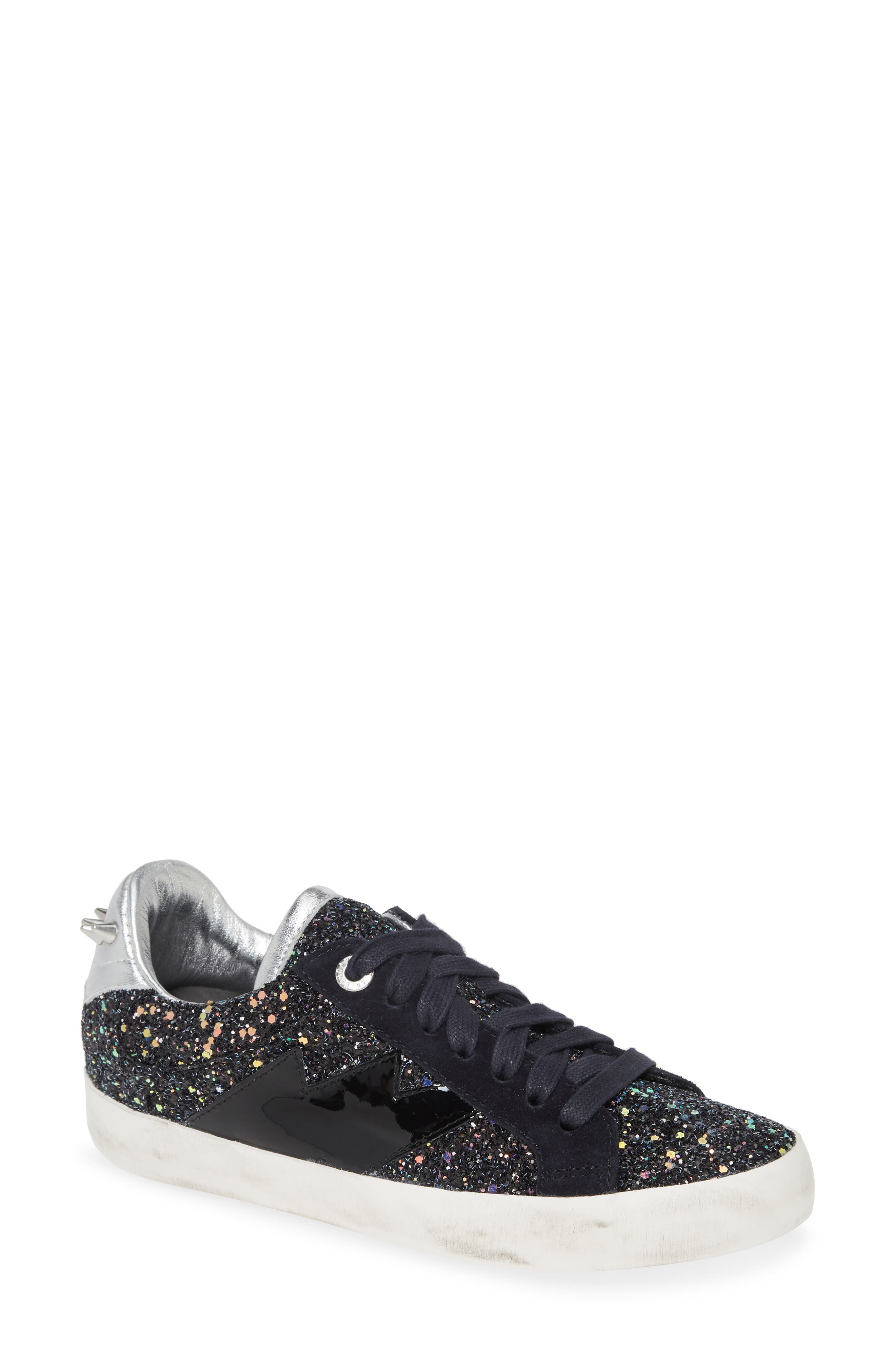 Zadig & Voltaire Used Glitter Lace-Up Sneaker, Main, color, 