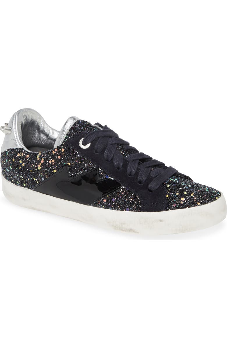 Zadig & Voltaire Used Glitter Lace-Up Sneaker, Main, color,