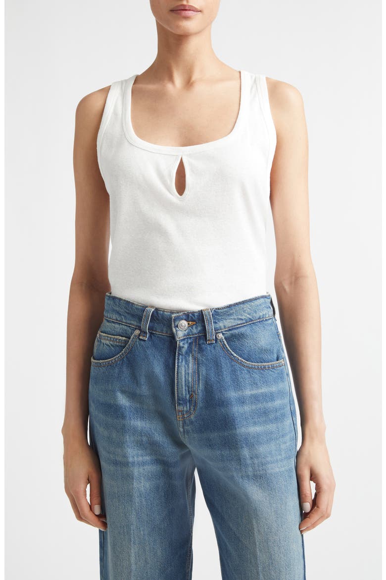 Split Cotton & Linen Jersey Tank, Main, color, WHITE