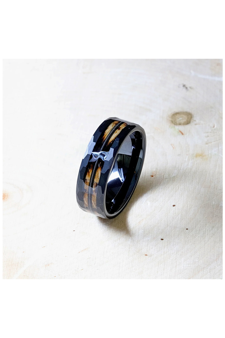 Riff Barrel Wood Tungsten Wedding Band, Alternate, color, Black / Brown