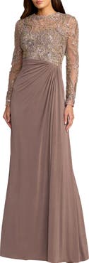 Mac Duggal Embroidered Long Sleeve Jersey Evening Gown