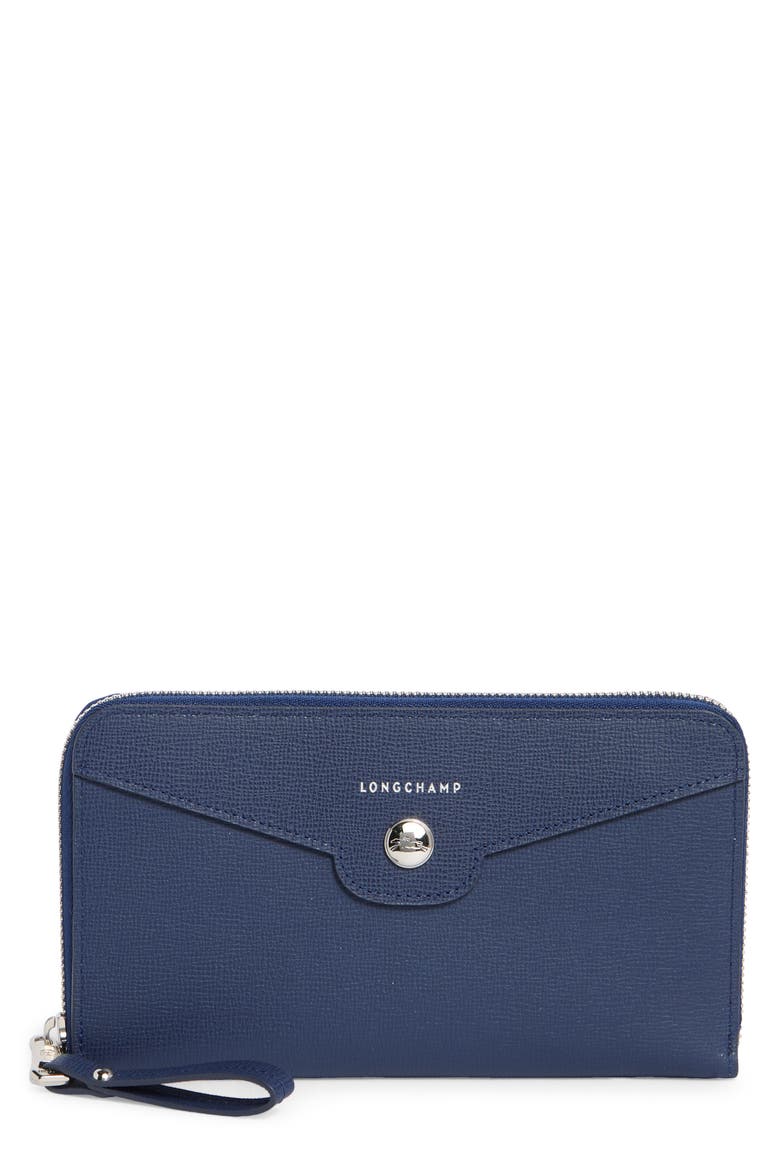 Go Zip-Around Leather Wallet, Main, color, NAVY