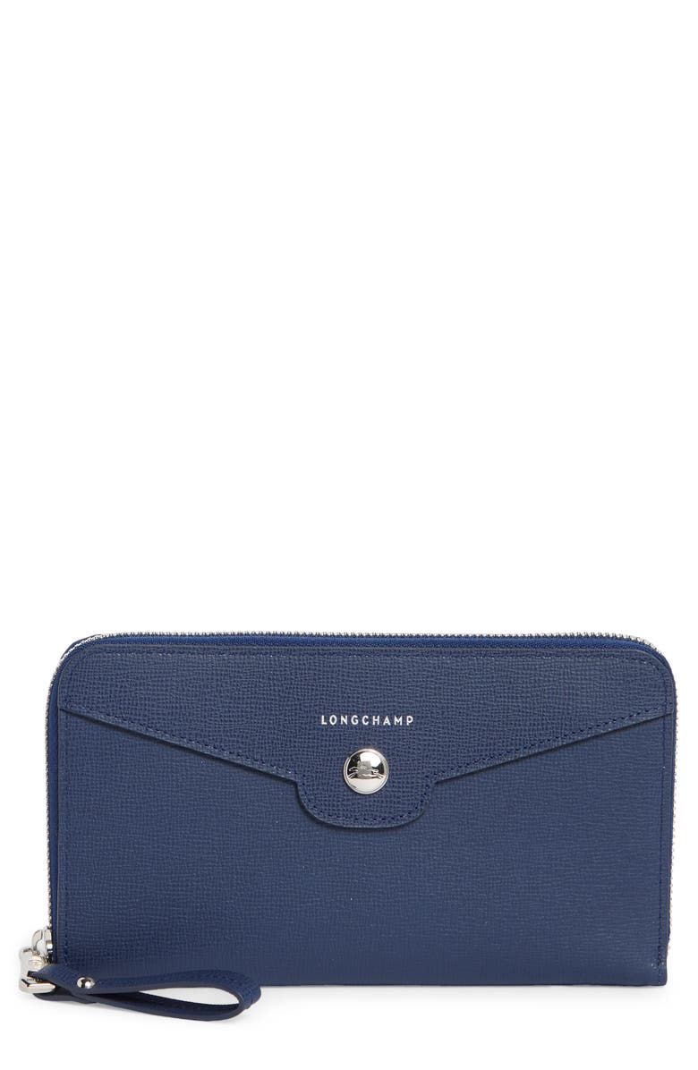 Longchamp Go Zip-Around Leather Wallet, Main, color, Navy