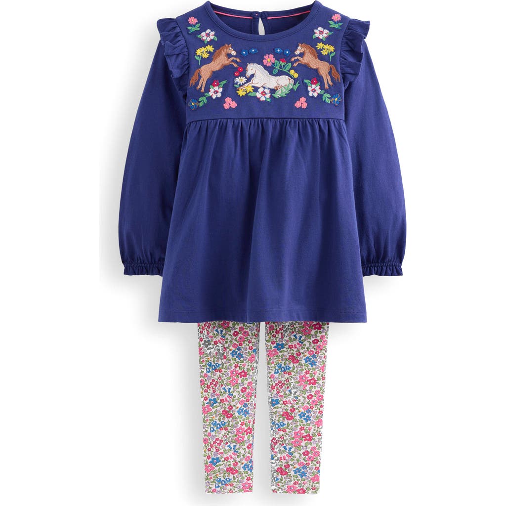 Mini Boden Kids' Embroidered Tunic & Leggings Set In Blue