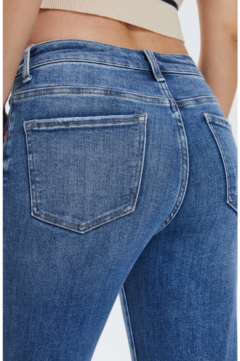 High Waist Cuffed Raw Hem Straight Leg Jeans, Alternate, color, SURF BLUE