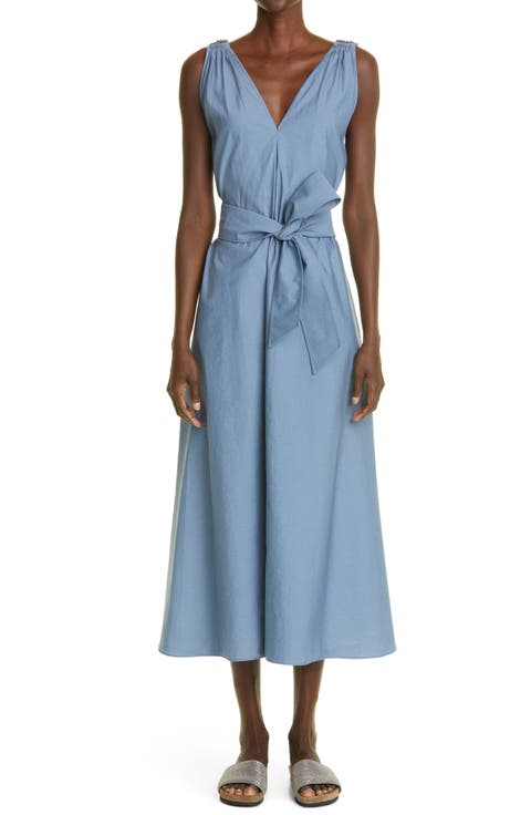 Belted Techno Poplin Midi Dress