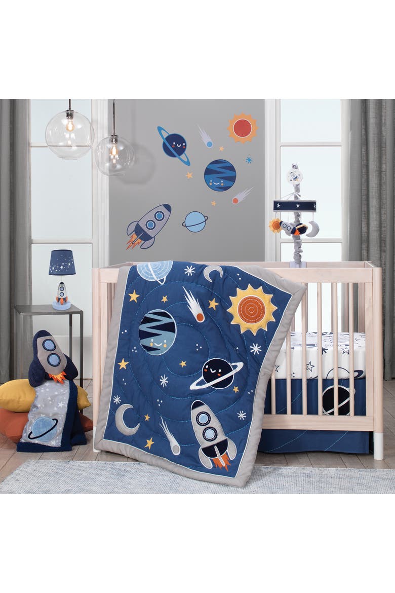 Milky Way Rocket Ship Nursery Throw Pillow Plush, Alternate, color, Blue