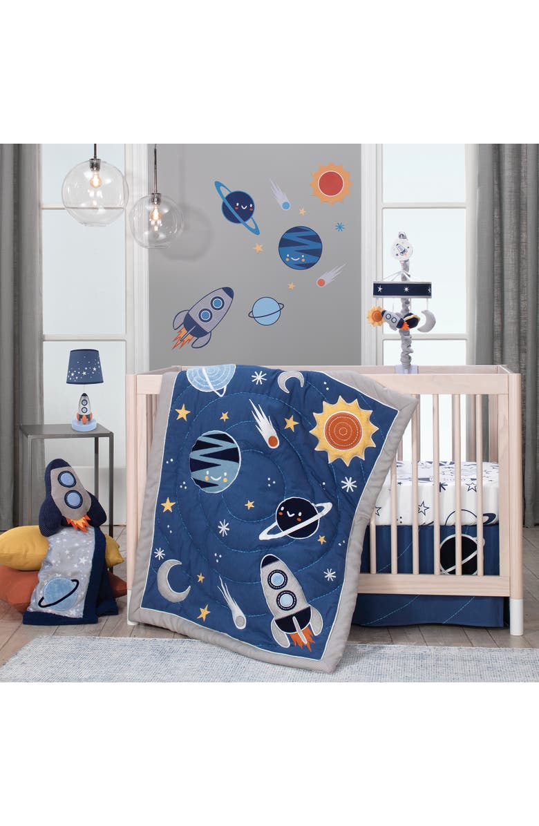 Lambs & Ivy Milky Way Rocket Ship Nursery Throw Pillow Plush, Alternate, color, Blue
