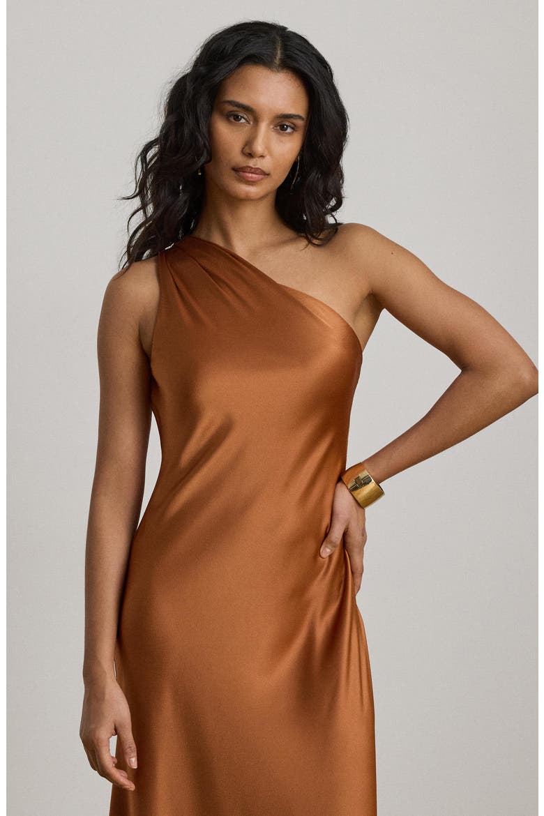 Satin Charmeuse One-Shoulder Gown, Alternate, color, RED TERRACOTTA