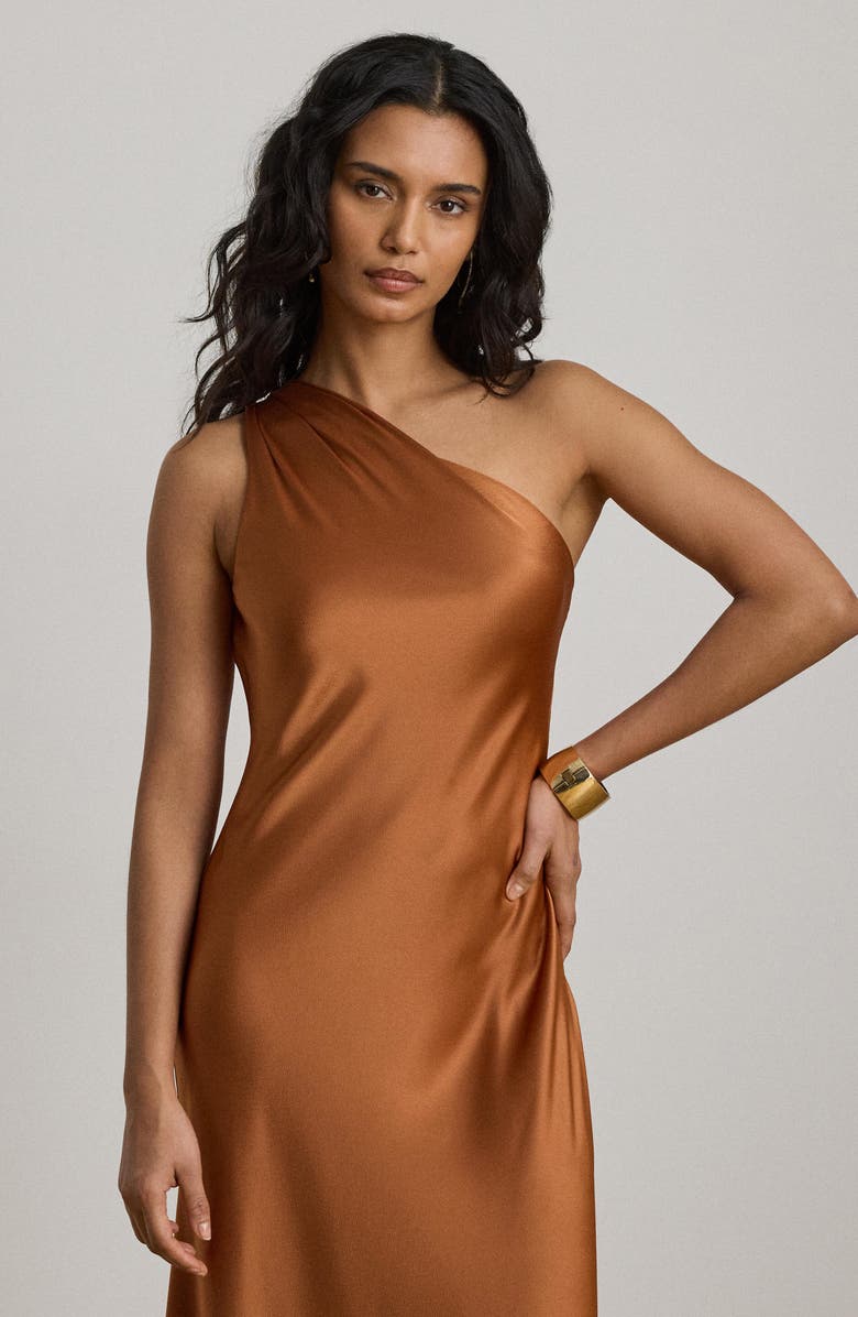 Lauren Ralph Lauren Satin Charmeuse One-Shoulder Gown, Alternate, color, Red Terracotta