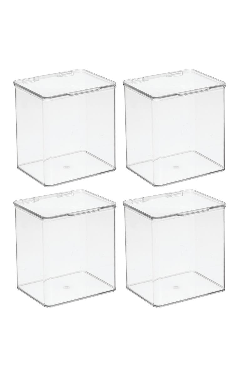 mDesign Plastic Desk Organizer Bin Box, Hinge Lid for Home Office, 4 Pack, Main, color,