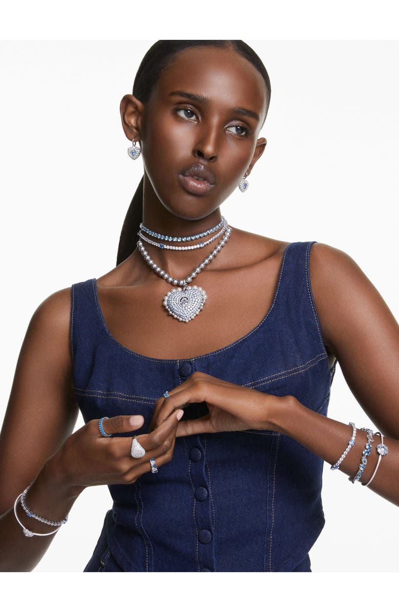 Swarovski Idyllia Crystal & Faux Pearl Heart Bracelet, Alternate, color, 