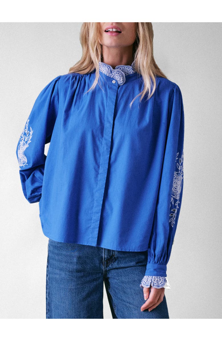 Cape Cove Jewel Trim Cotton Carla Blouse, Main, color, Cobalt Blue