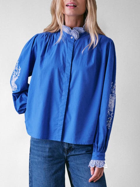 Jewel Trim Cotton Carla Blouse