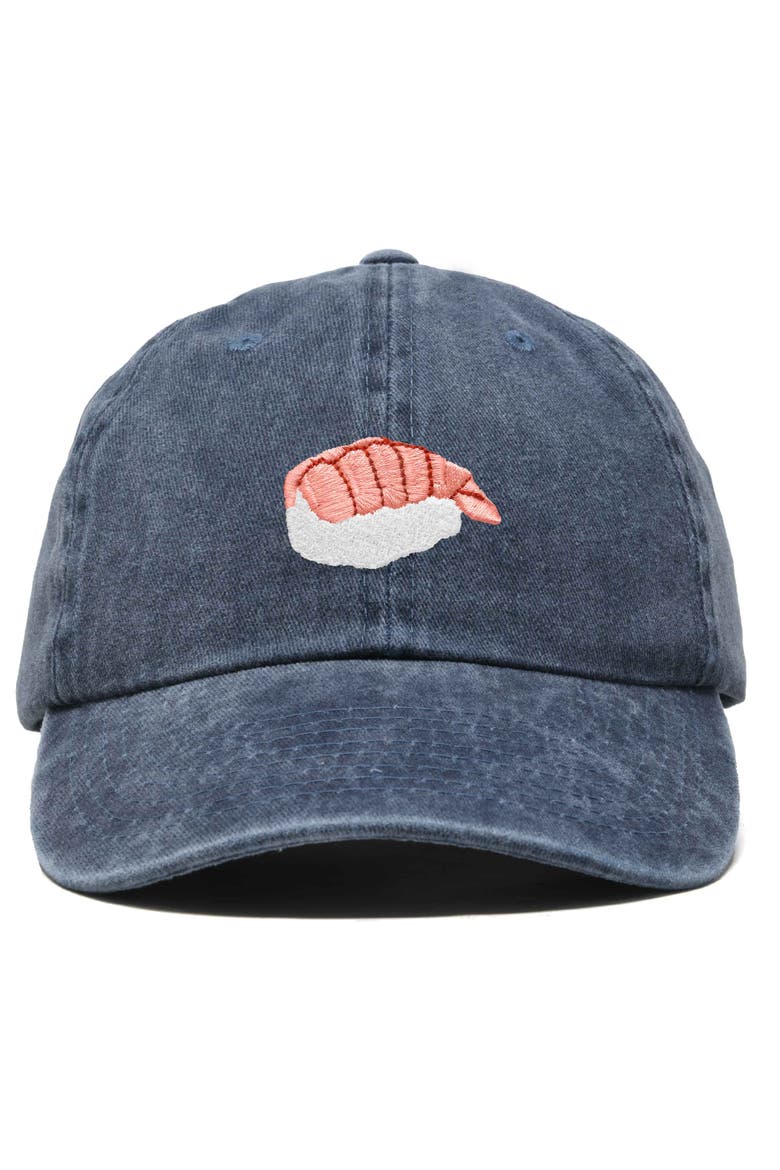 Shrimp Sushi Embroidered Dad Cap, Main, color, Washed Navy Blue