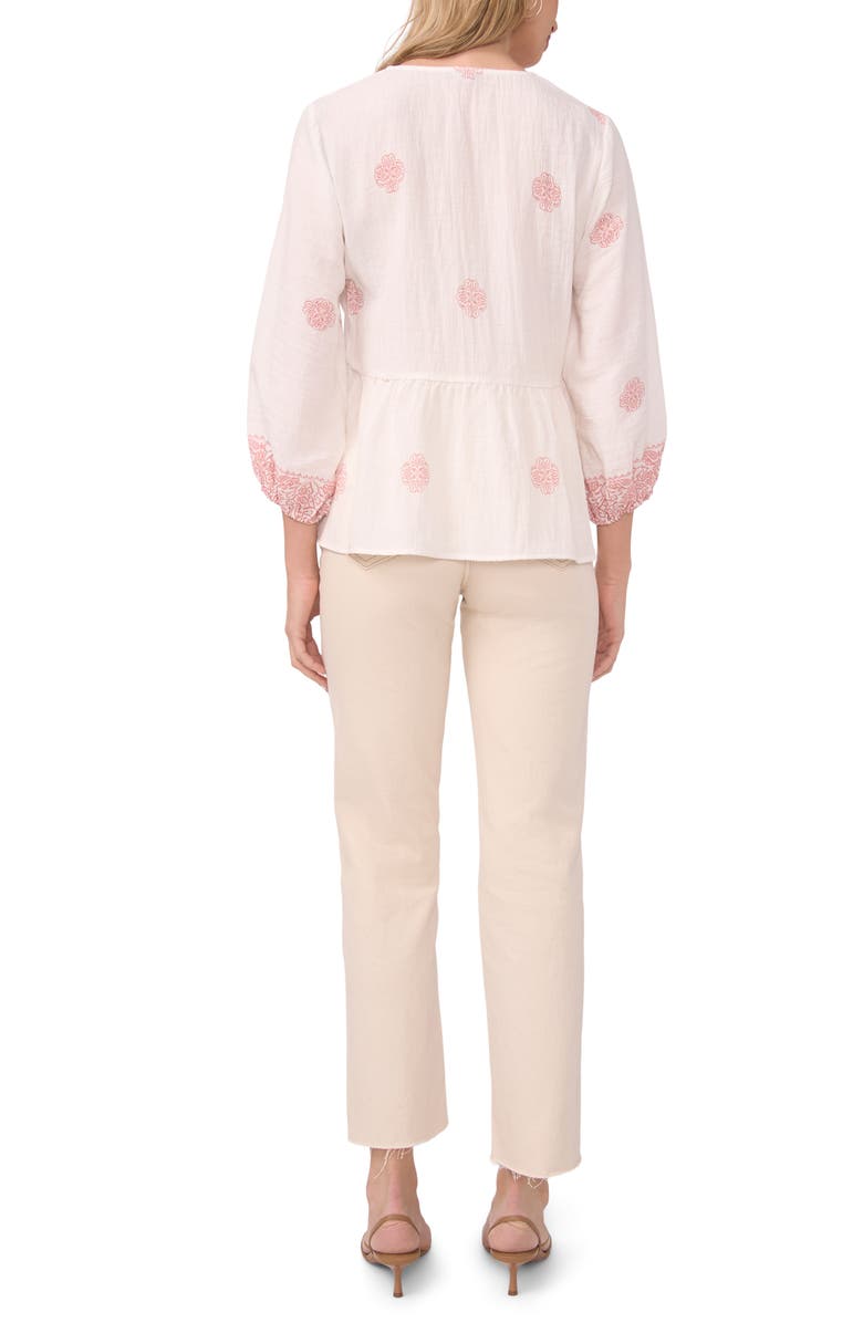 Vince Camuto Embroidered Tie Neck Peasant Top, Alternate, color, Rose Hip