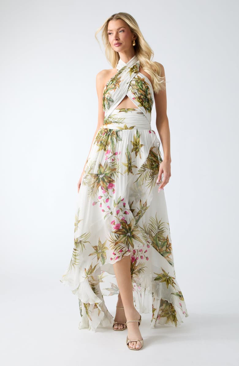 Marciano Hassana Floral Print Halter Maxi Dress, Alternate, color, White Multi