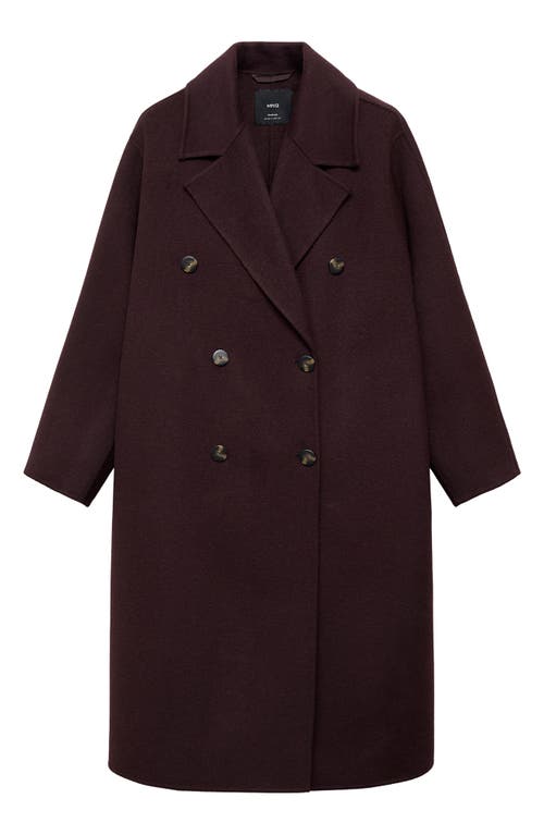 Mango Picarol Double Breasted Wool Blend Coat In Burgundy