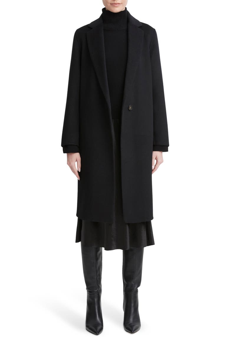 One-Button Long Coat, Main, color, BLACK