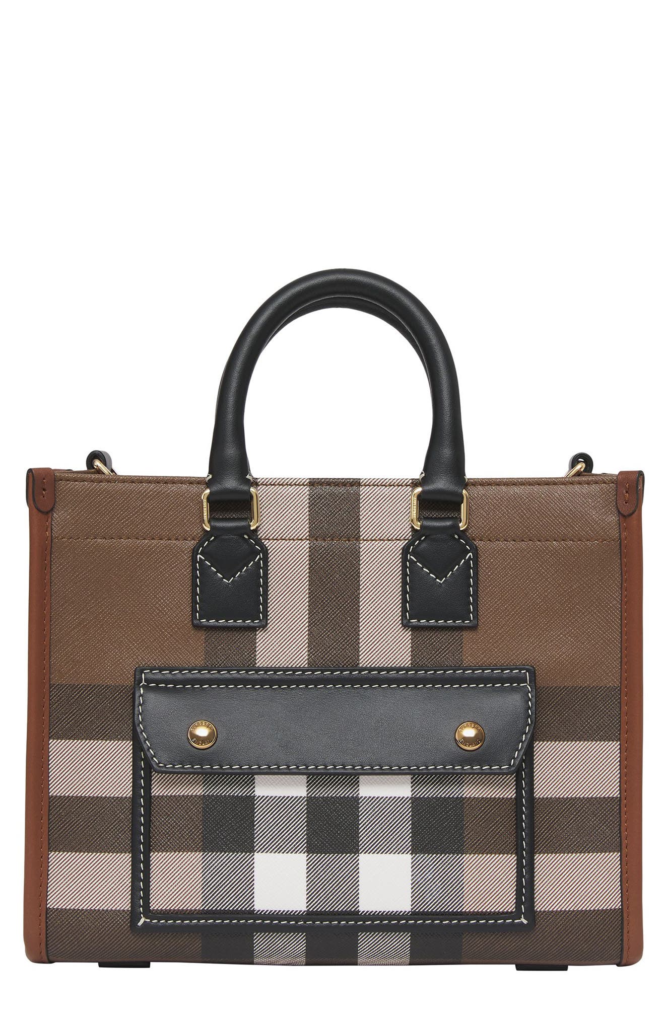 Burberry Mini Freya Check E-Canvas Tote, Main, color, 