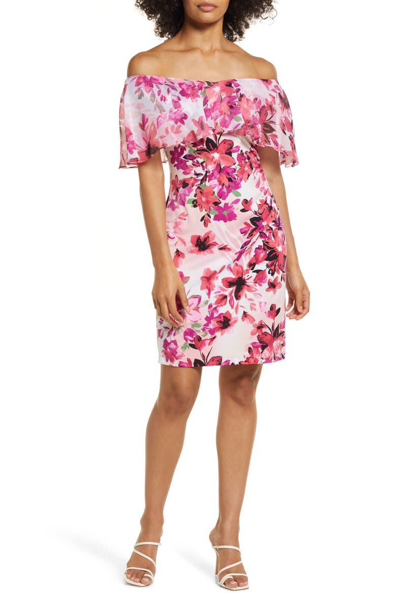 Connected Apparel Floral Cape Dress, Alternate, color,