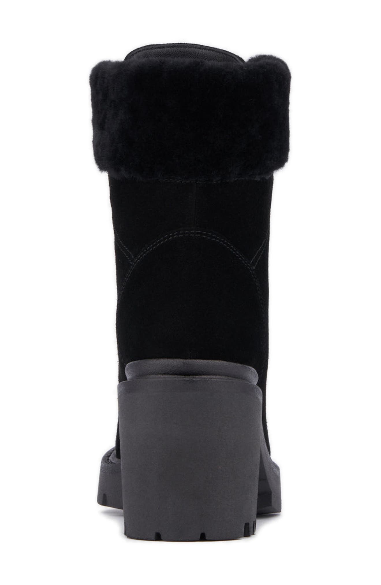 Aquatalia Vikki Faux Shearling Cuff Weatherproof Bootie, Alternate, color, Black