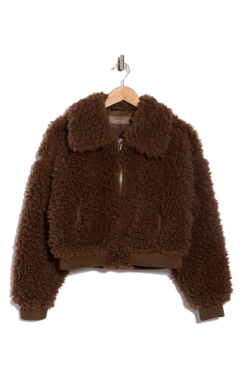 BLANKNYC Faux Shearling Bomber Jacket, Main, color, Hot Chocolate