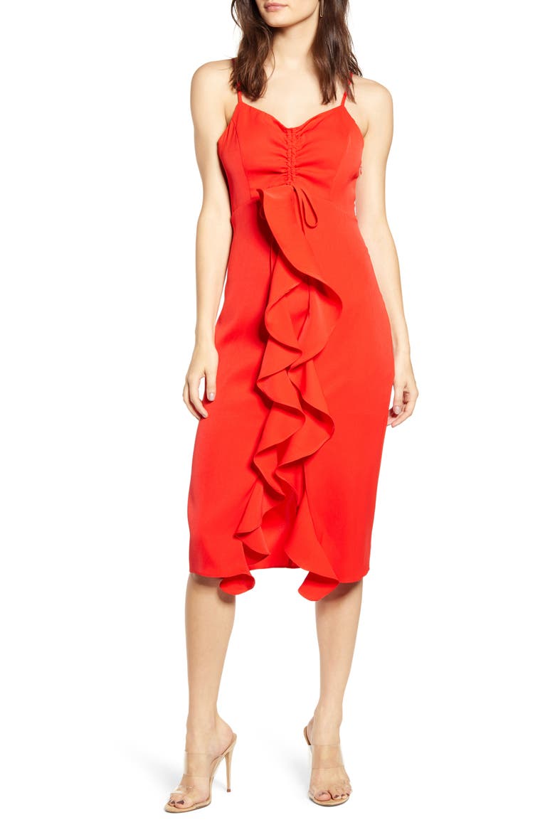 Ruffle Front Dress, Alternate, color, RED