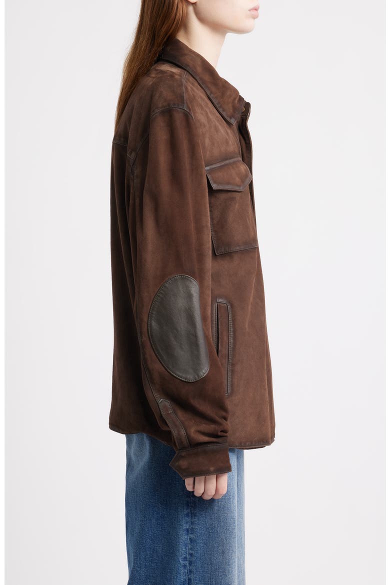 Suede & Leather Shacket, Alternate, color, DARK BROWN