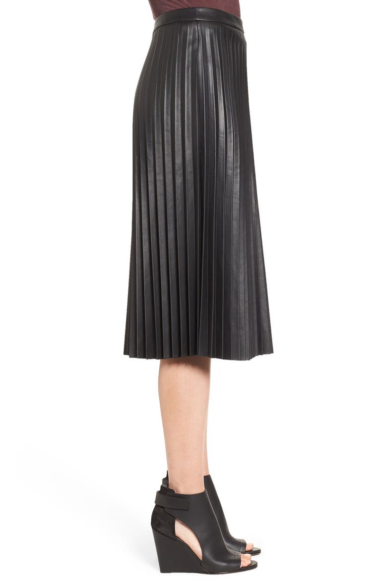 Faux Leather Pleat Skirt, Alternate, color, BLACK