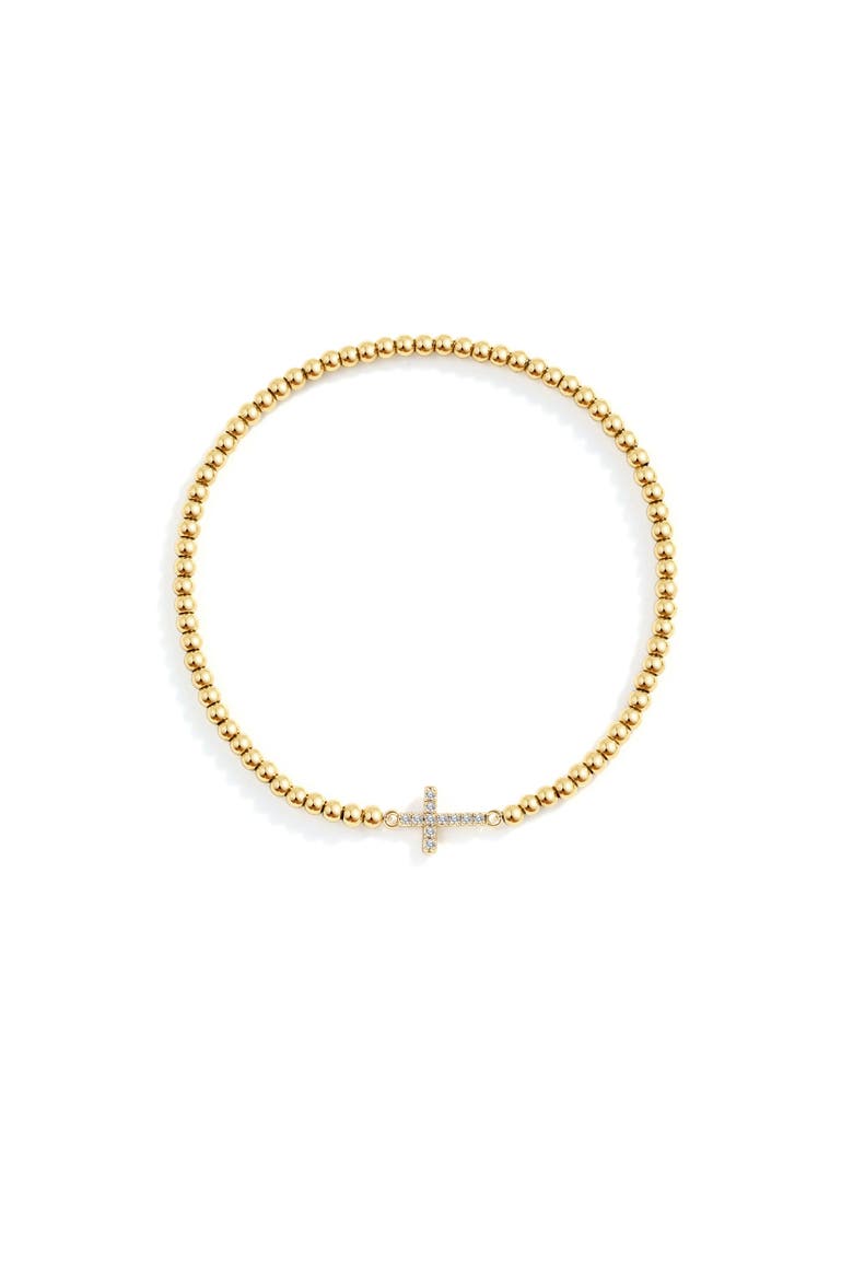Gold Beaded Cross Stretch Bracelet, Alternate, color, Gold