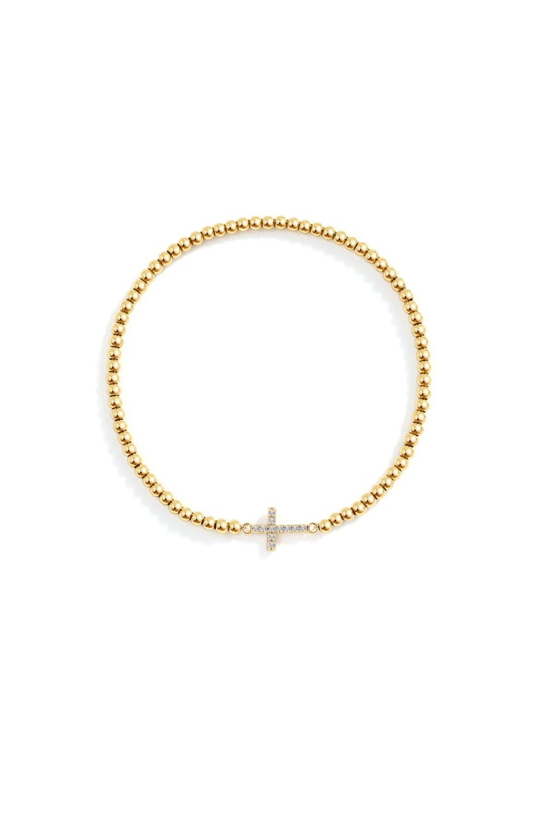 Mint & Lily Gold Beaded Cross Stretch Bracelet, Alternate, color, Gold