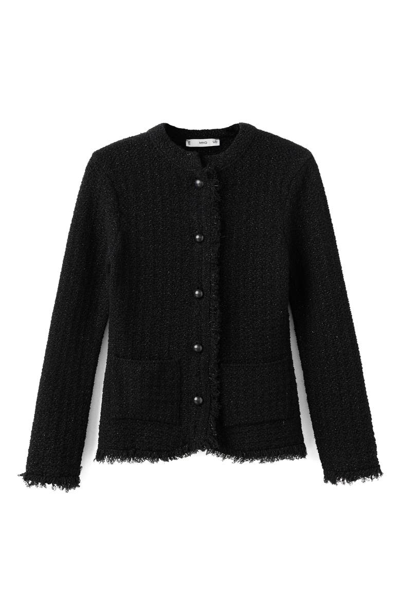 MANGO Frayed Metallic Tweed Cardigan, Alternate, color,