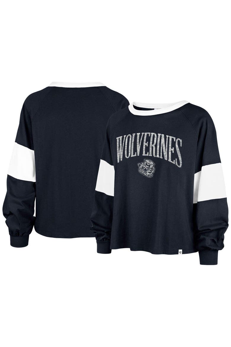 Women's '47  Navy Michigan Wolverines Upside Rhea Raglan Long Sleeve T-Shirt, Main, color, Navy