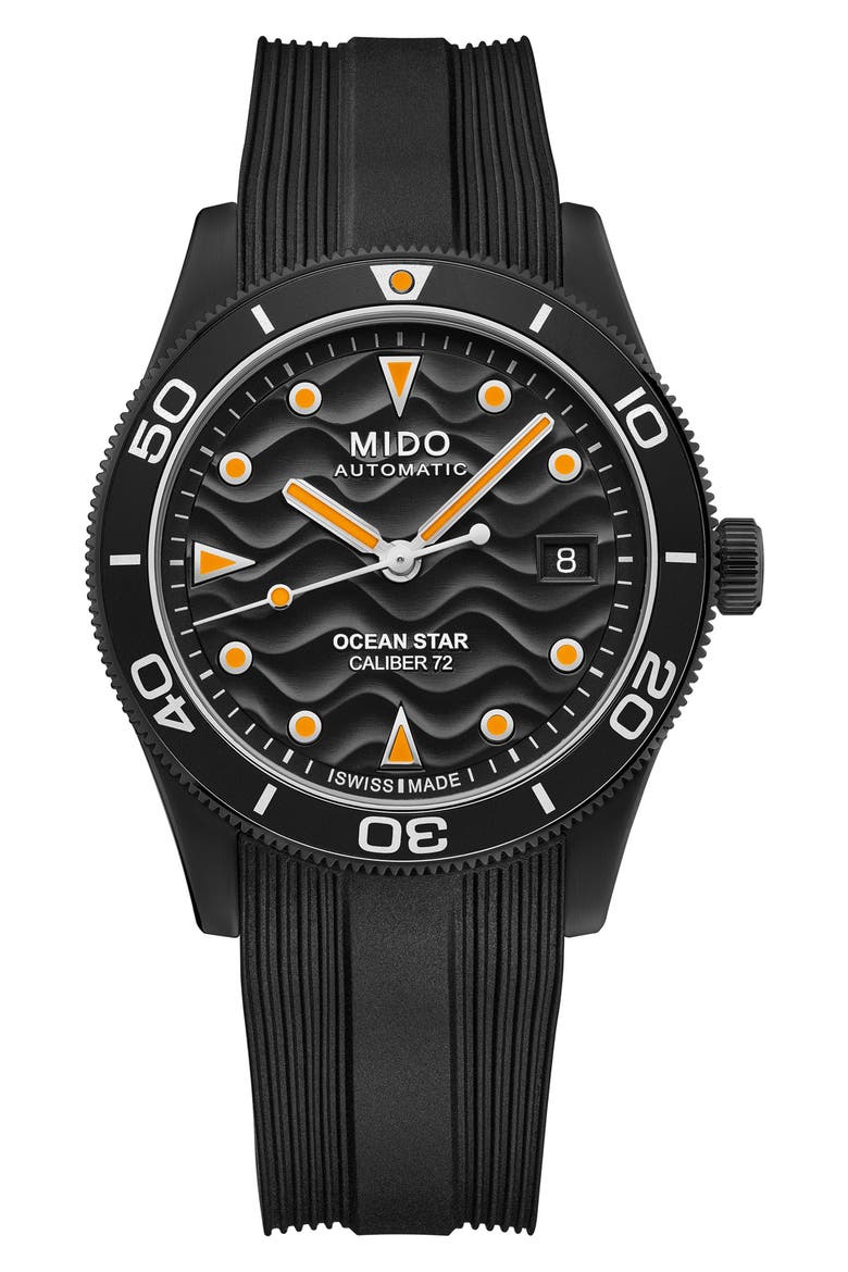 Ocean Star Automatic Rubber Strap Watch, 39mm, Main, color, BLACK
