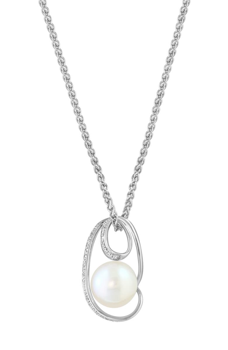 EFFY Sterling Silver 9–9.5mm Freshwater Pearl & Diamond Pendant Necklace - 0.13ct., Main, color, 
