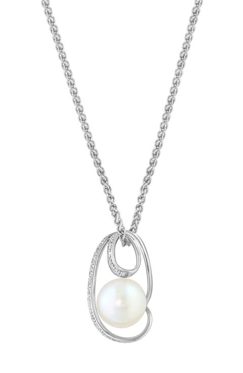 Sterling Silver 9–9.5mm Freshwater Pearl & Diamond Pendant Necklace - 0.13ct.