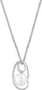 EFFY Sterling Silver 9–9.5mm Freshwater Pearl & Diamond Pendant Necklace - 0.13ct.