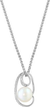 EFFY Sterling Silver 9–9.5mm Freshwater Pearl & Diamond Pendant Necklace - 0.13ct.