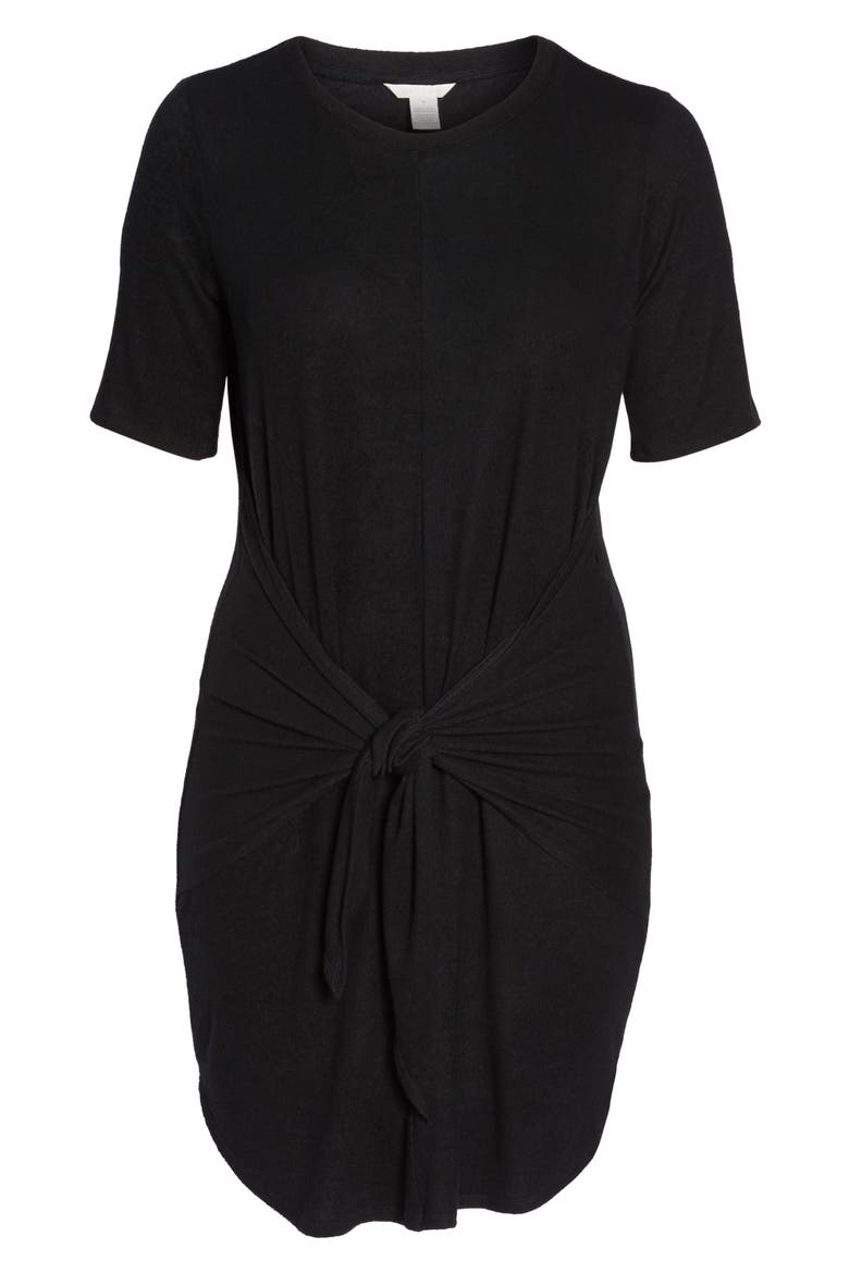 Off-Duty Tie Front Knit Dress, Alternate, color, BLACK