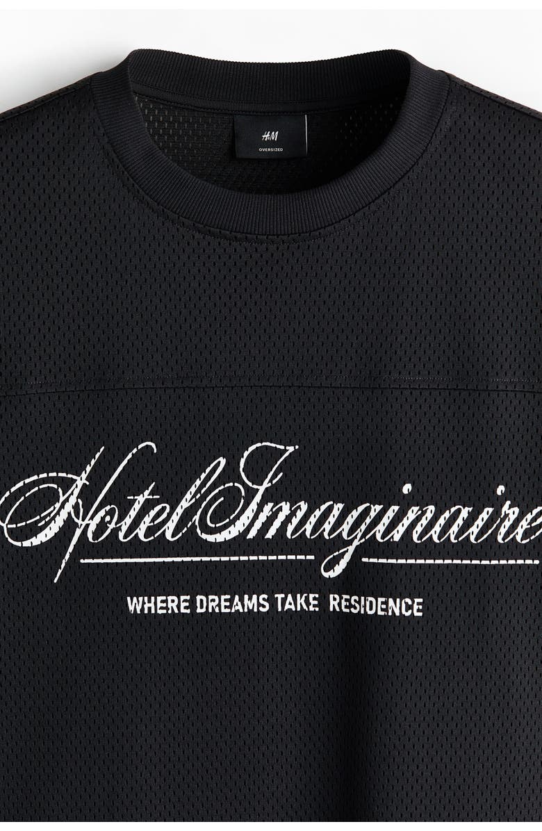 H&M Oversized Fit Printed Mesh T-shirt, Alternate, color, Black/Hotel Imaginaire