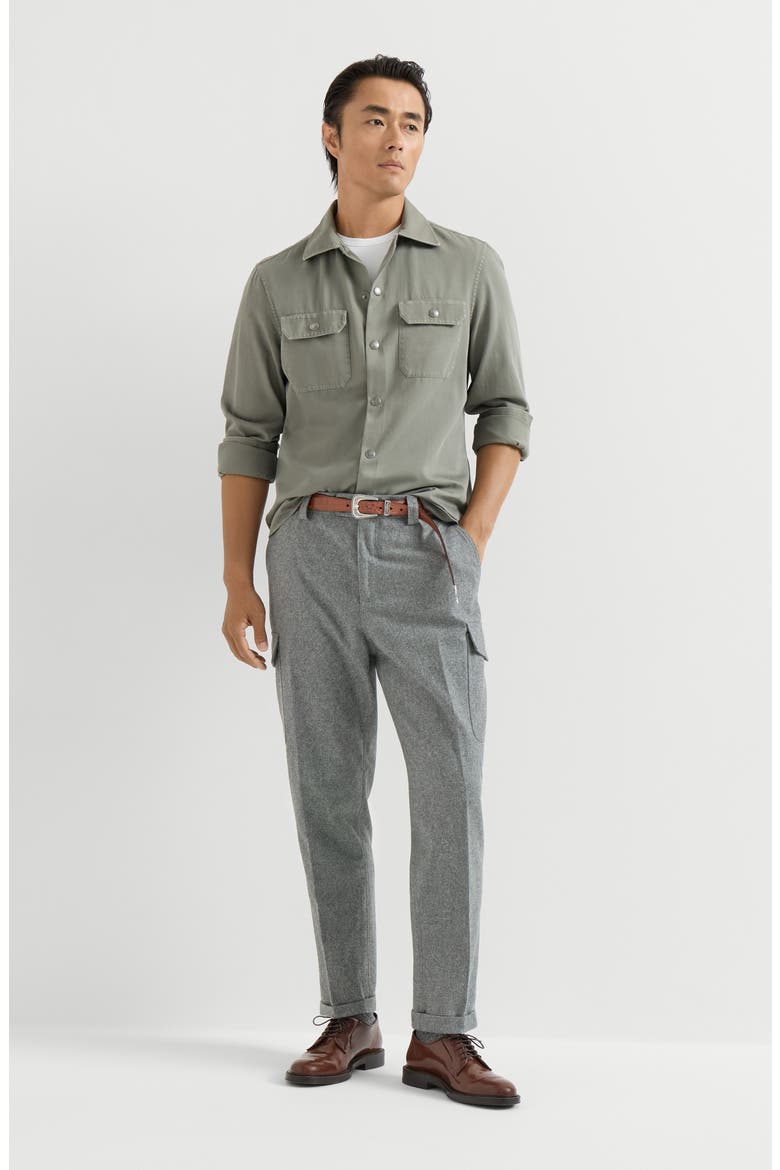 Virgin wool flannel trousers with cargo pockets, Alternate, color, Medium Grey