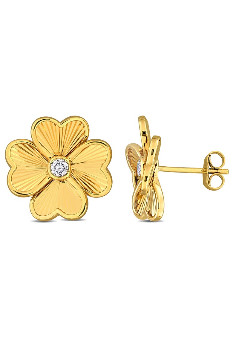 Diamond Flower Stud Earrings 10k, Main, color, Yellow Gold