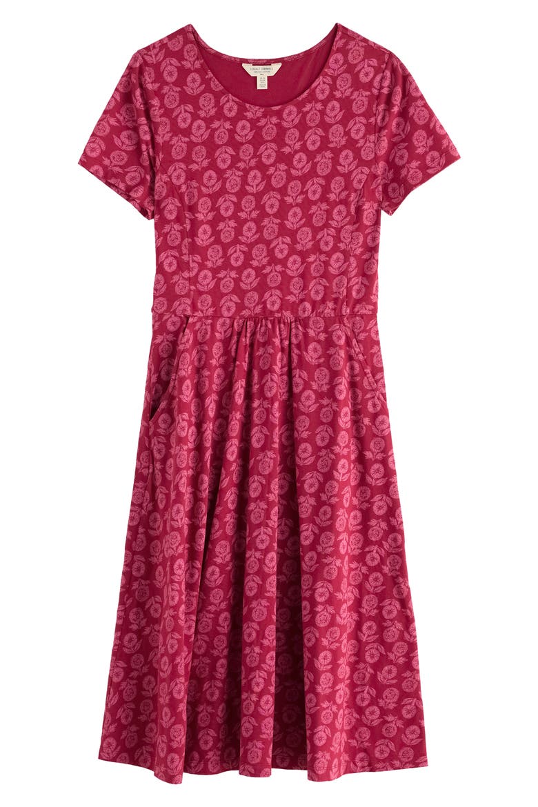 April Floral Stretch Cotton Jersey Dress, Alternate, color, MARIGOLD SKETCH RED CABIN