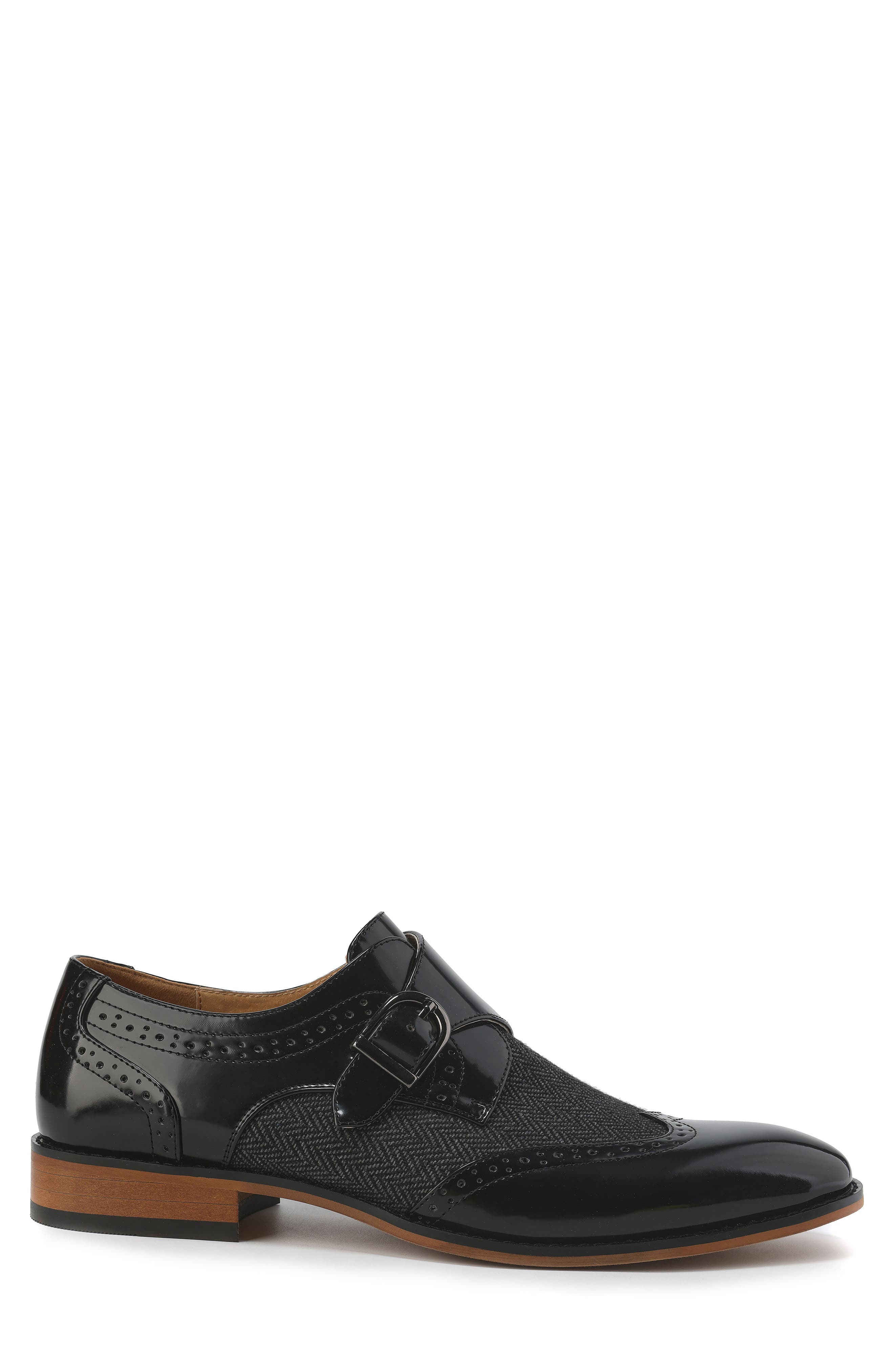 Gino Vitale Monk Strap Herringbone Dress Shoe, Alternate, color, Black