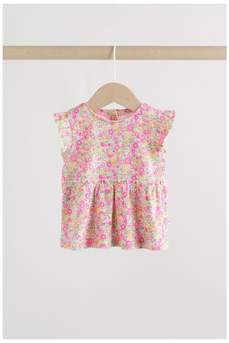 Kids' Fleuro Ditsy Ruffle Stretch Cotton Top & Leggings Set, Alternate, color, PINK
