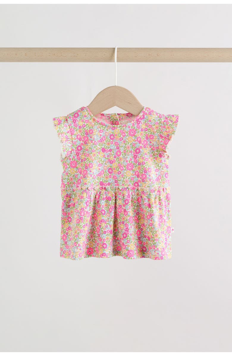 NEXT Kids' Fleuro Ditsy Ruffle Stretch Cotton Top & Leggings Set, Alternate, color, Pink