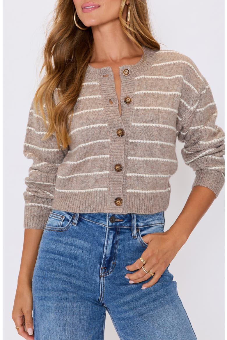 Blaire Stripe Crop Cardigan, Main, color, TAUPE IVORY