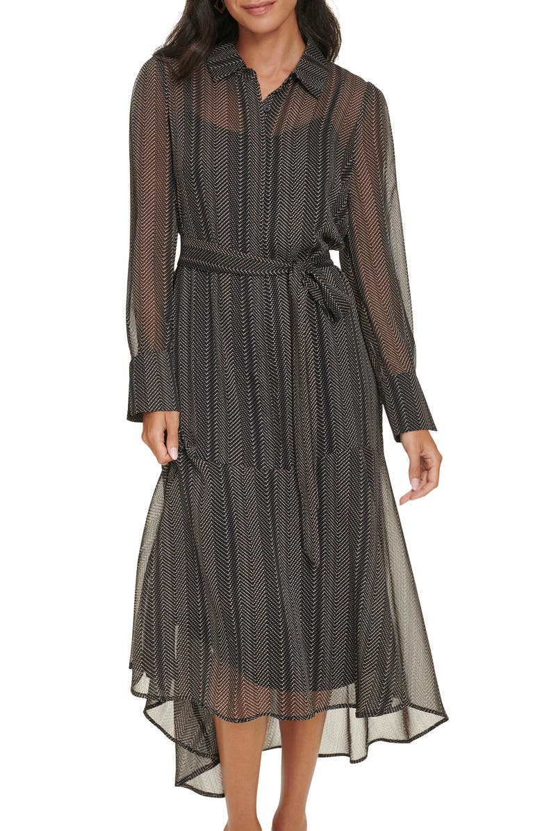 Calvin Klein Herringbone Long Sleeve Midi Dress, Alternate, color,